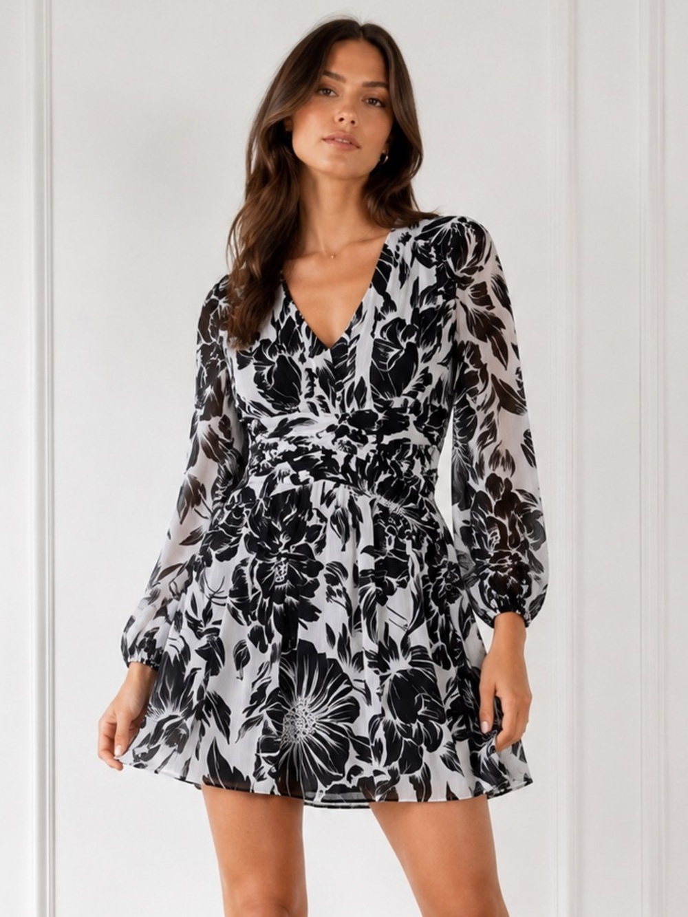 1. State Black Floral Chiffon Mini Dress
